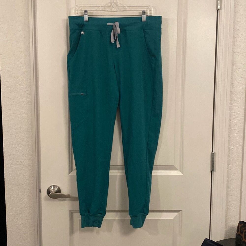 Figs Teal Track Jogger Pants with Gray Drawstring